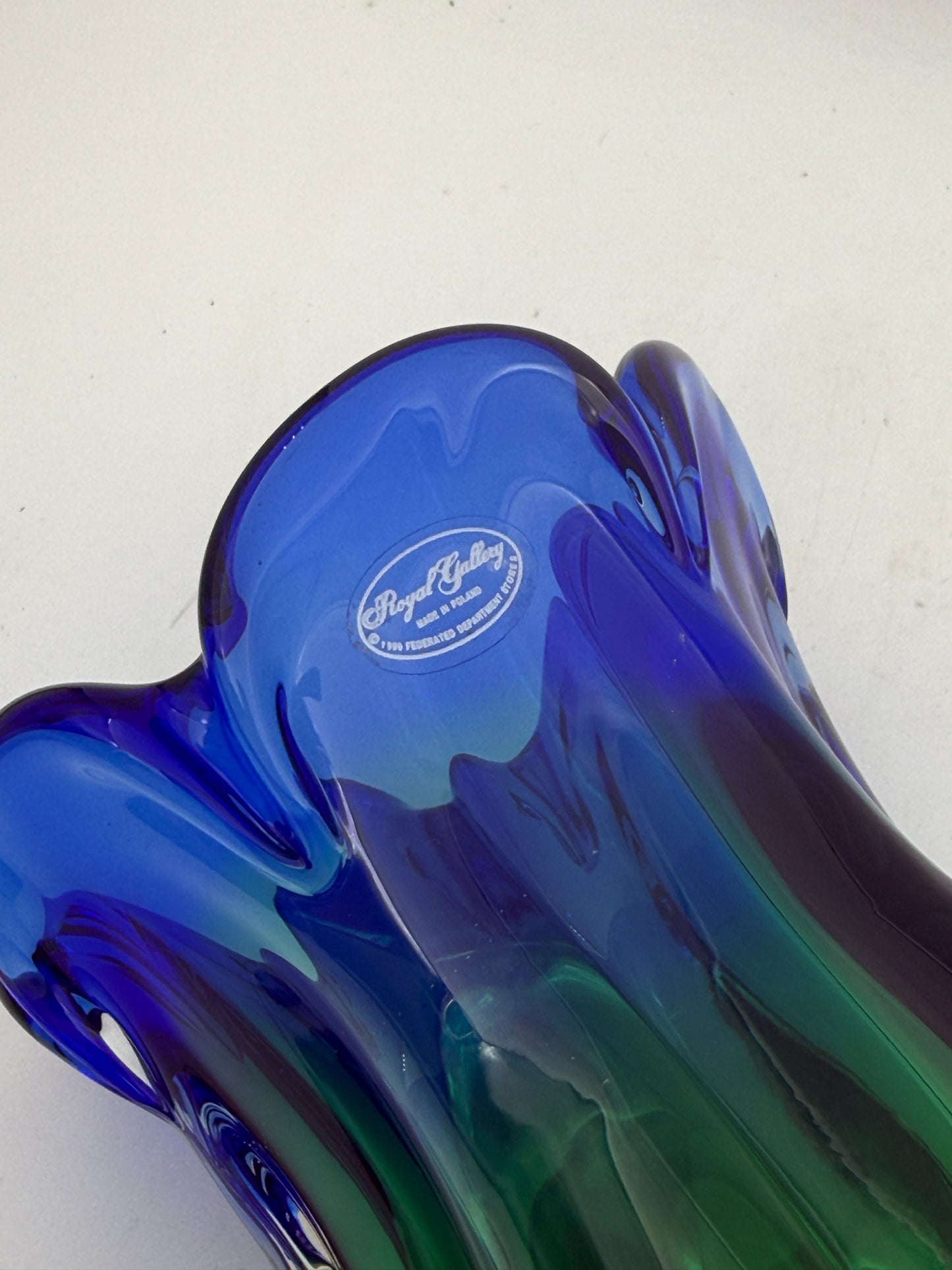 Royal Gallery Handblown Green And Blue Glass Vase