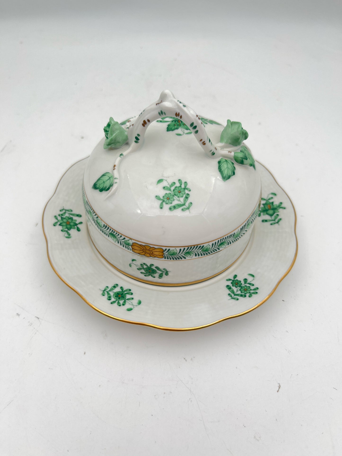 Herend Butter Dish Chinese Bouquet Green