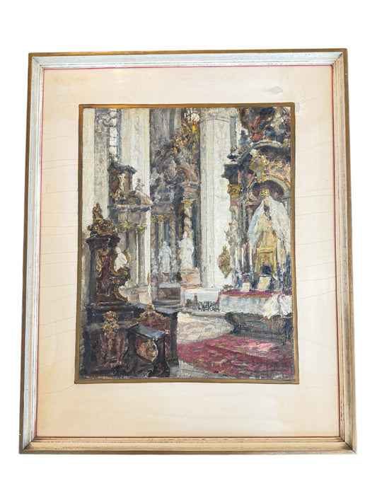 Wilhelm Blanke (1873–1943) – Cathedral Interior – Oil on Canvas Laid on Board