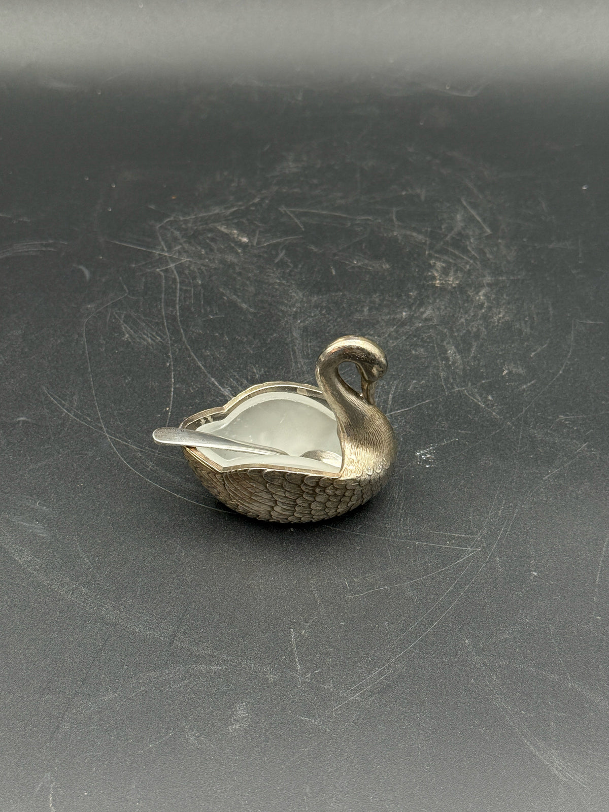 Silverplate Swan Salt Cellars With Spoons- Set Of 4
