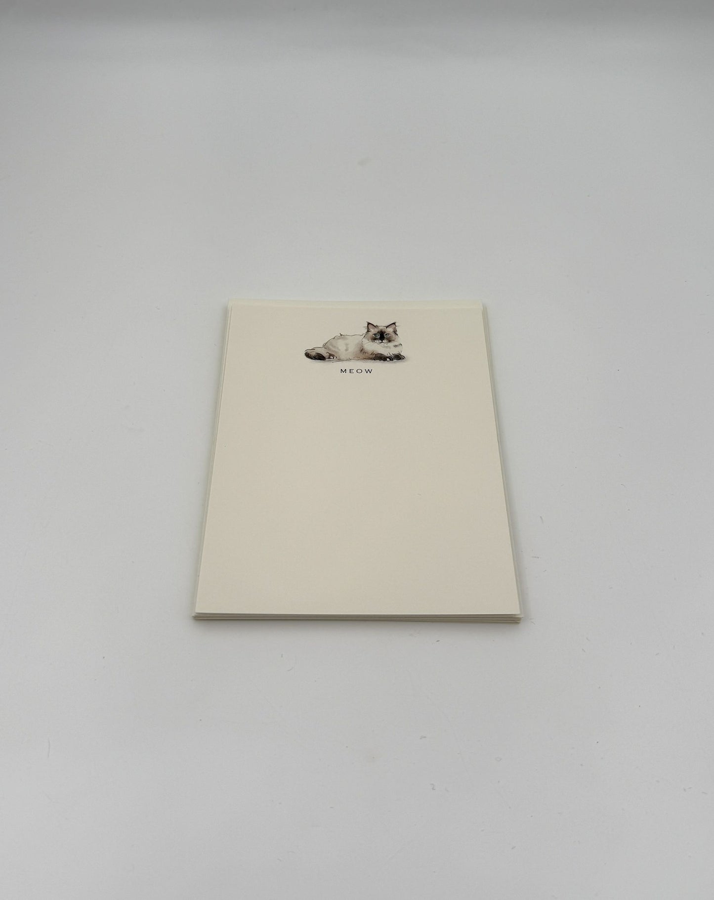 Cat Notecards – “MEOW” Reclining Blue-Eyed Cat – Set of 6 by Fable & Sage