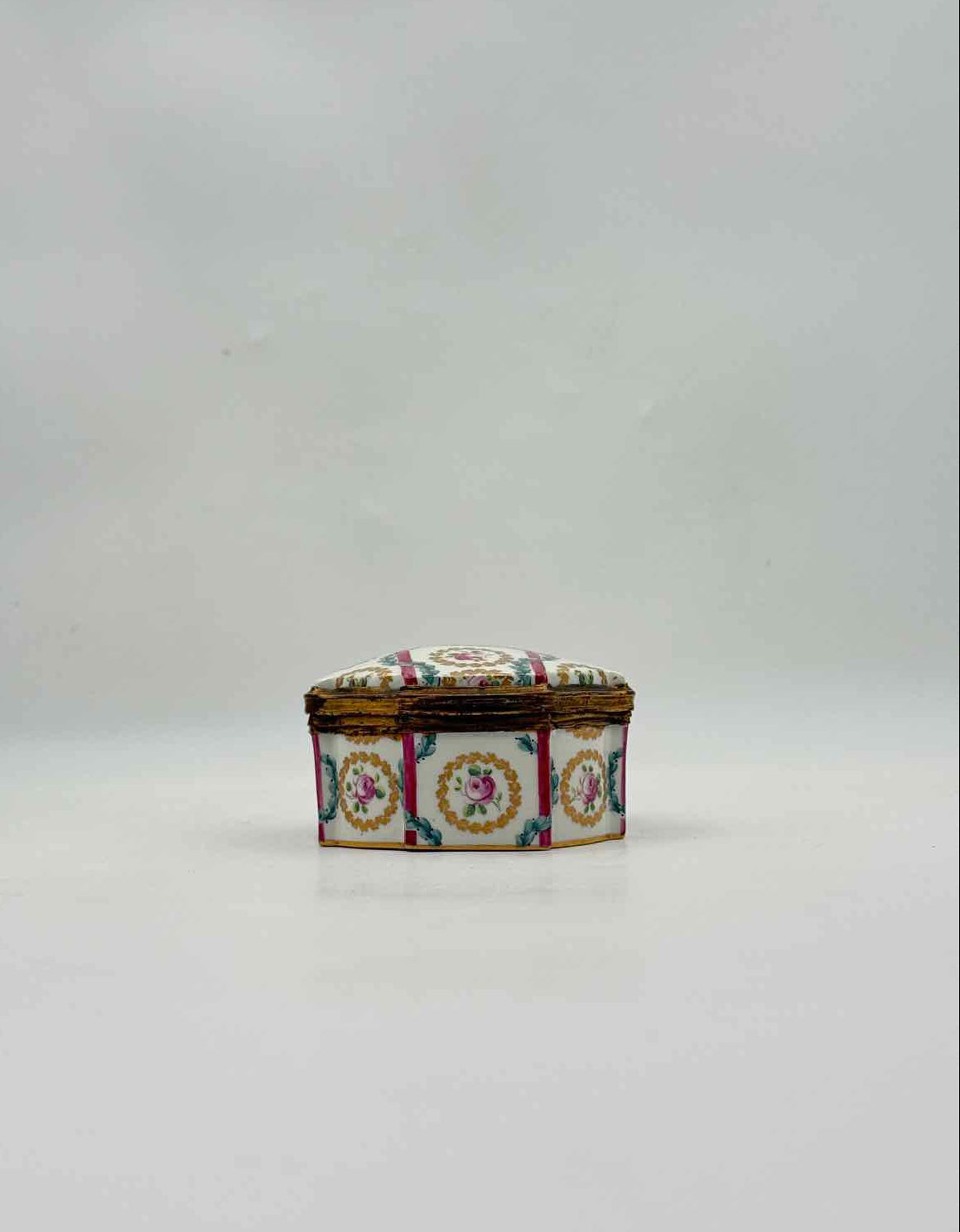 Vintage Samson Porcelain Trinket Box Pink Roses Garland France Art