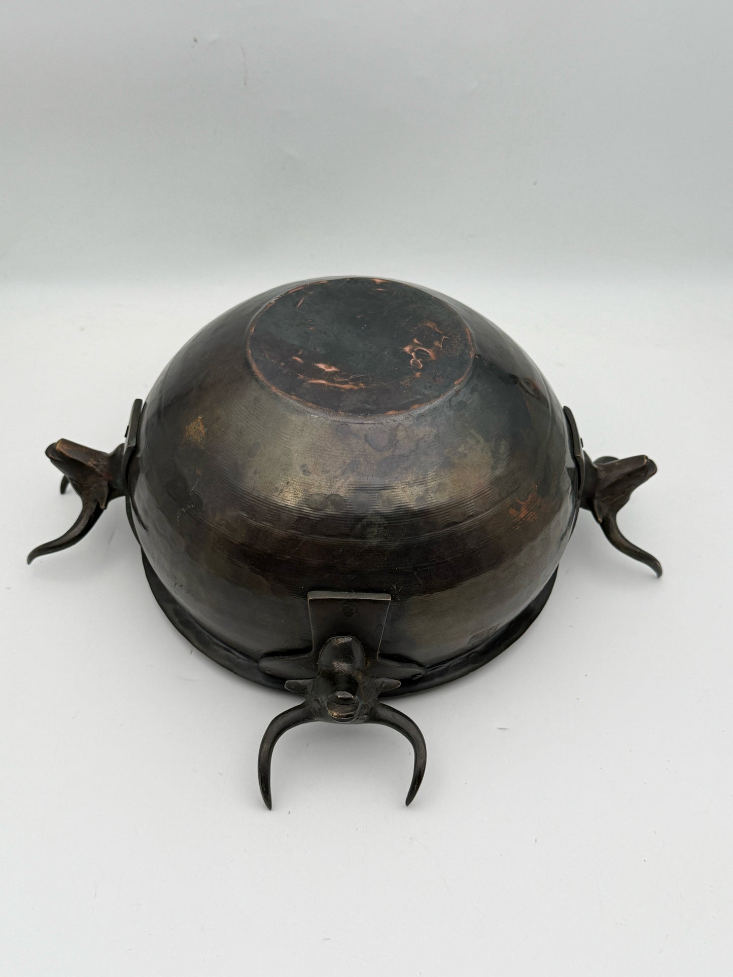Vintage Hammered Metal Bull Head Bowl