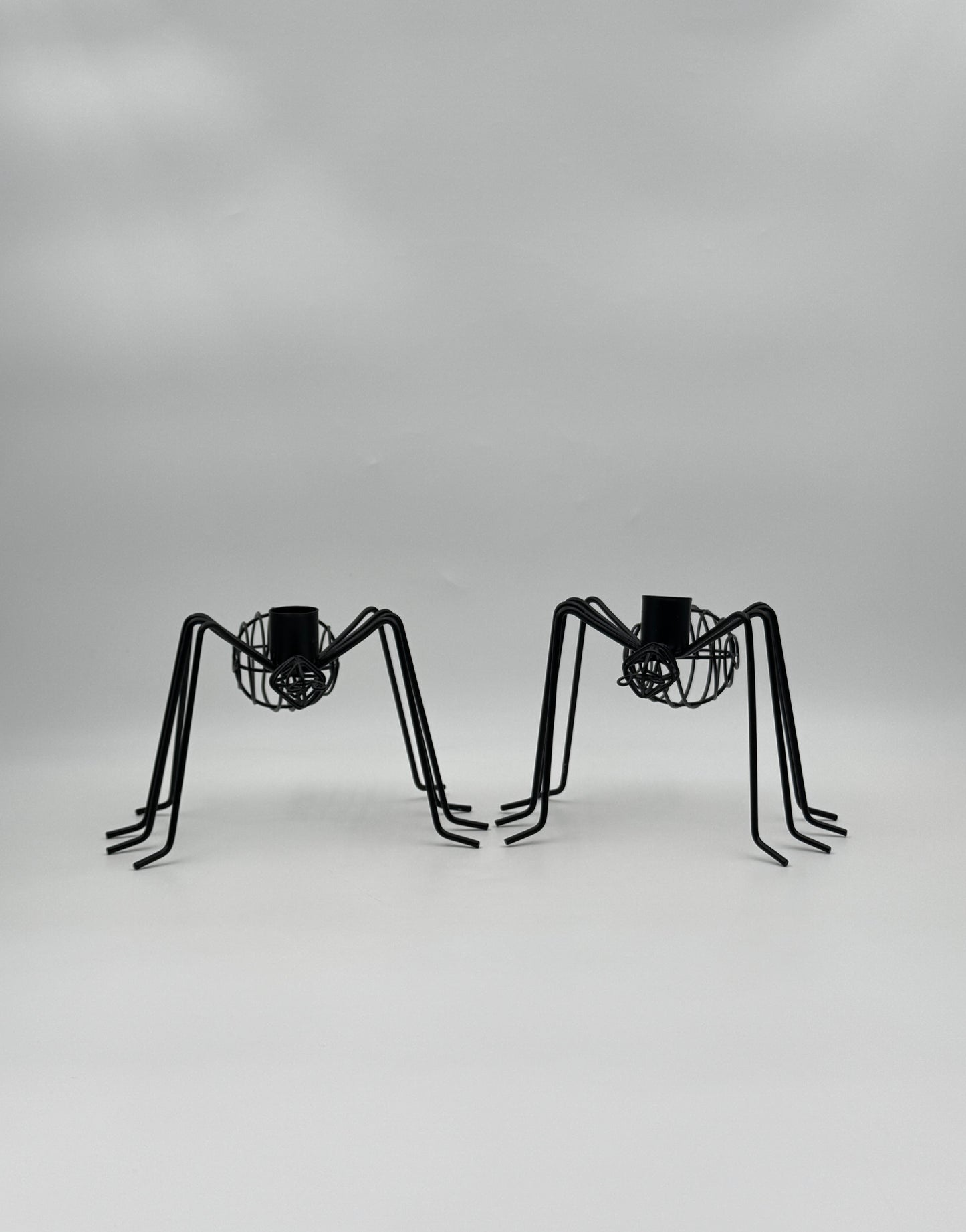 Pair of Black Metal Spider Candleholders