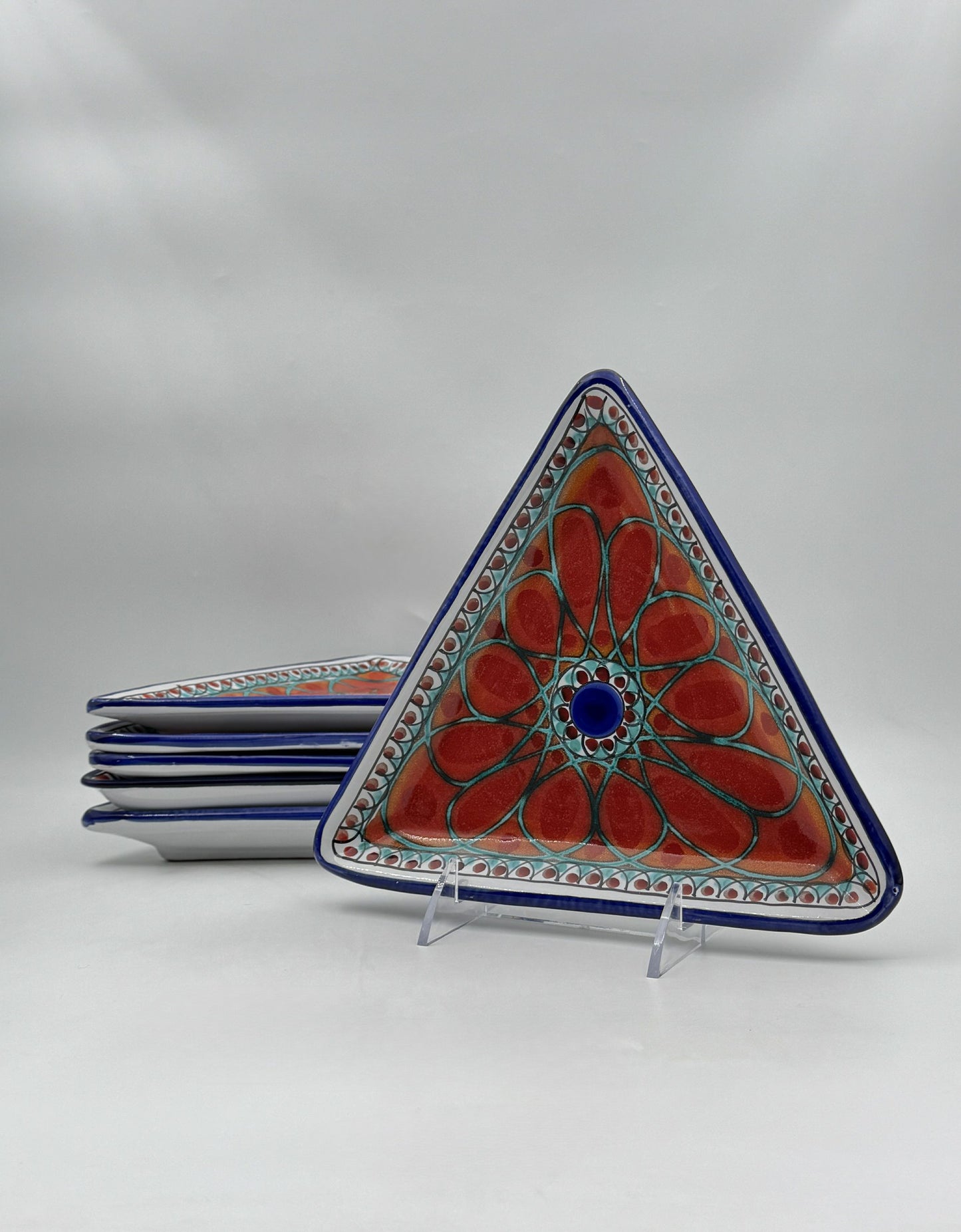 Set of 6 Italian Hand-Painted Triangular Salad Plates Colorful