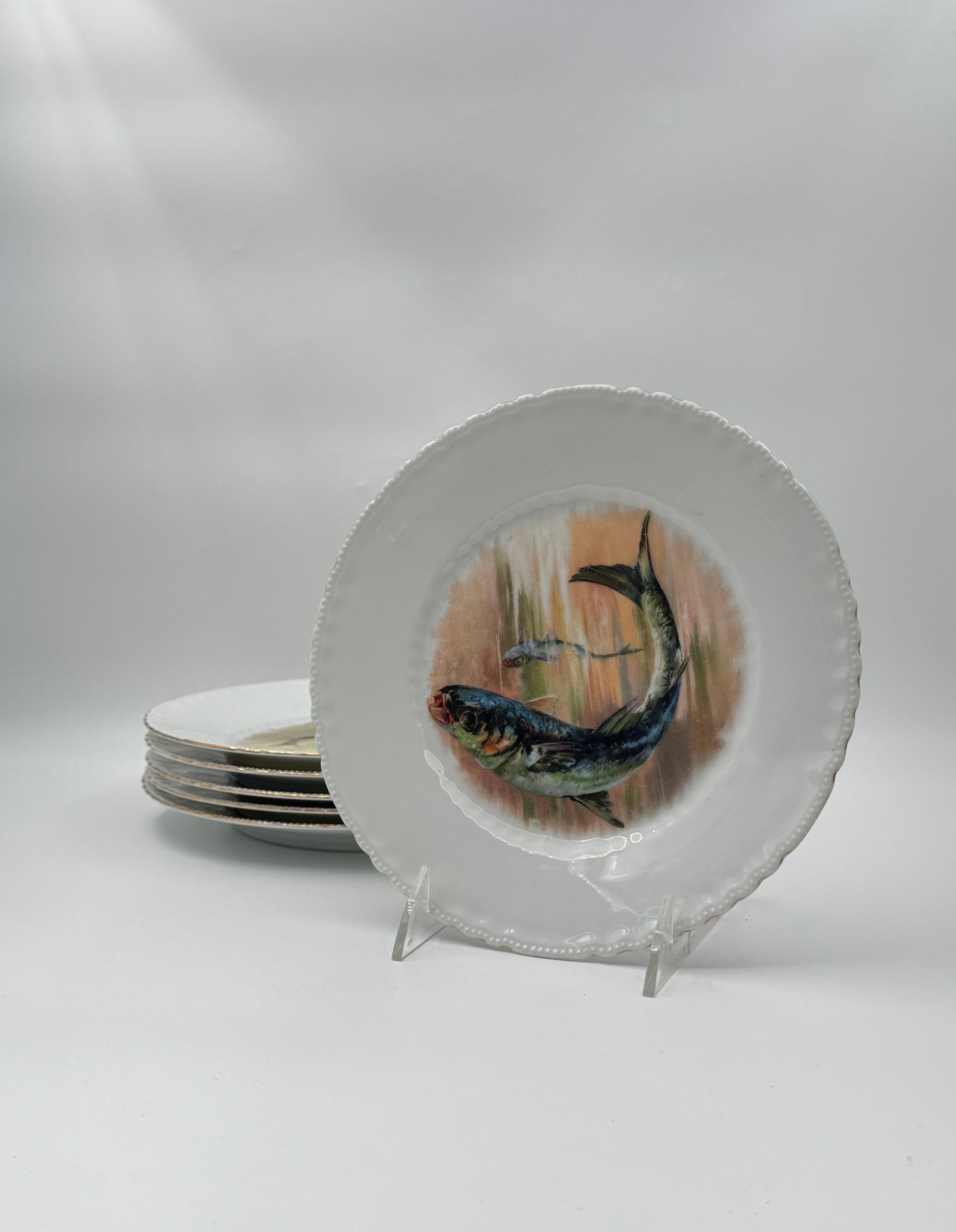 Set of 6 Victoria Austria Fish Plates – Hand-Painted Porcelain