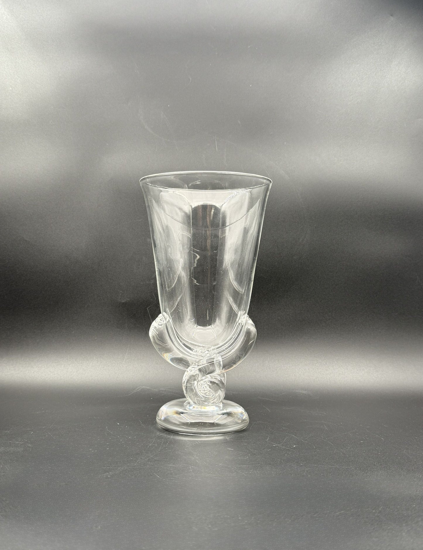 Steuben Crystal Vase – Clear Art Glass, Sculptural Pedestal