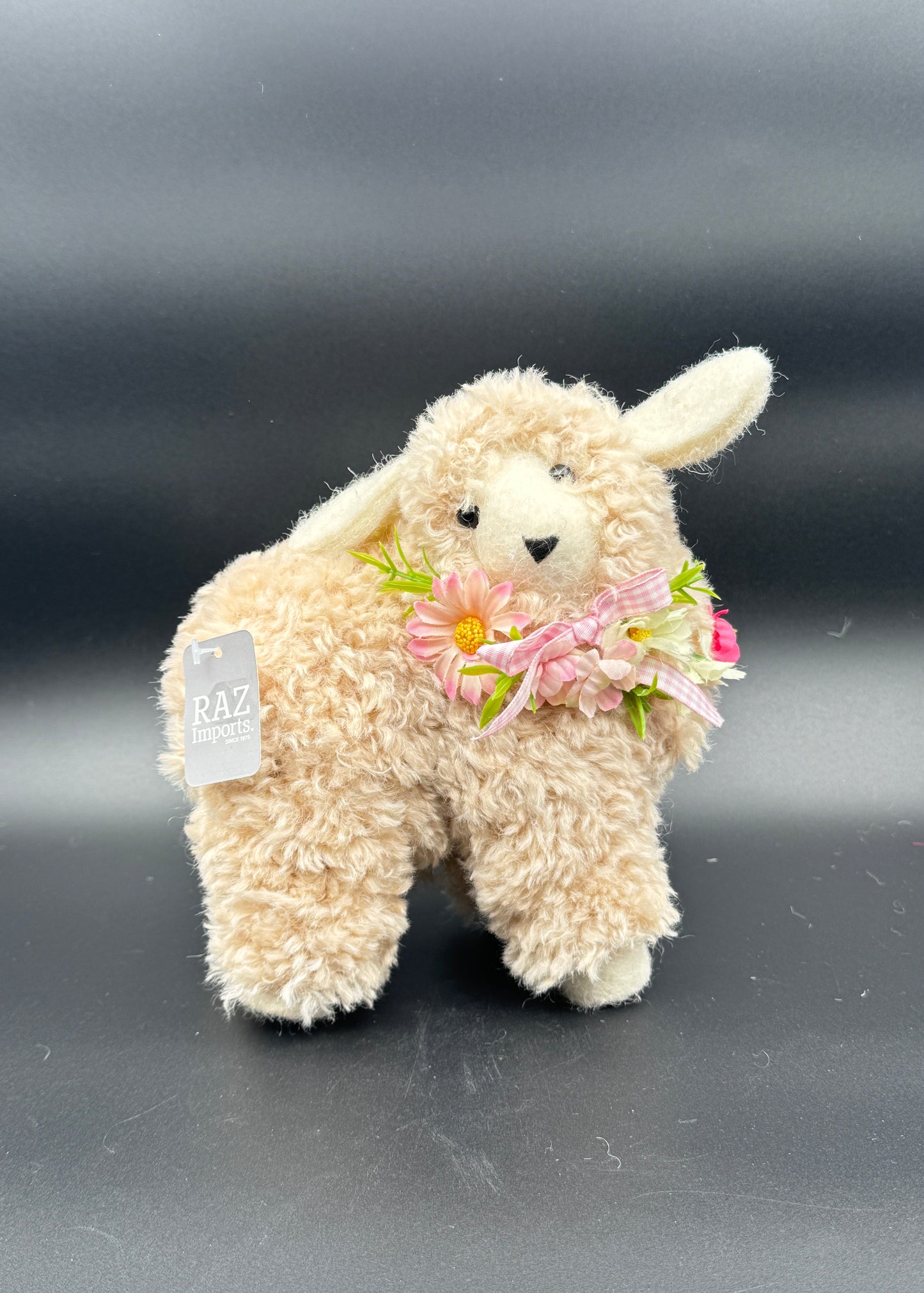 Raz Imports 7.5" Sherpa Lamb with Flower Collar – Adorable Spring & Easter Accent