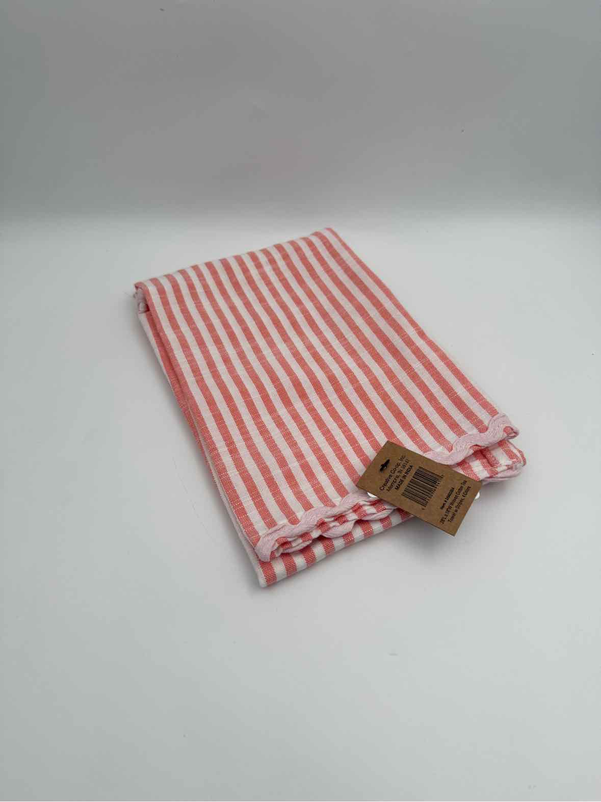Orange Striped Cotton Tea Towel with Ric Rac Trim