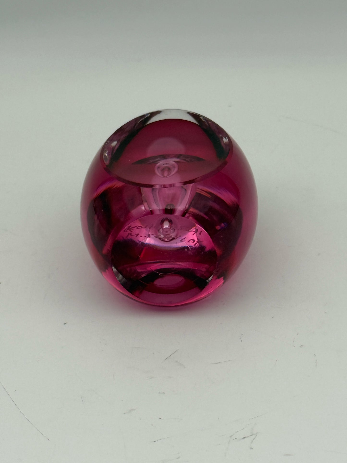 Kosta Pink Art Glass Paperweight Signed M. Schilot