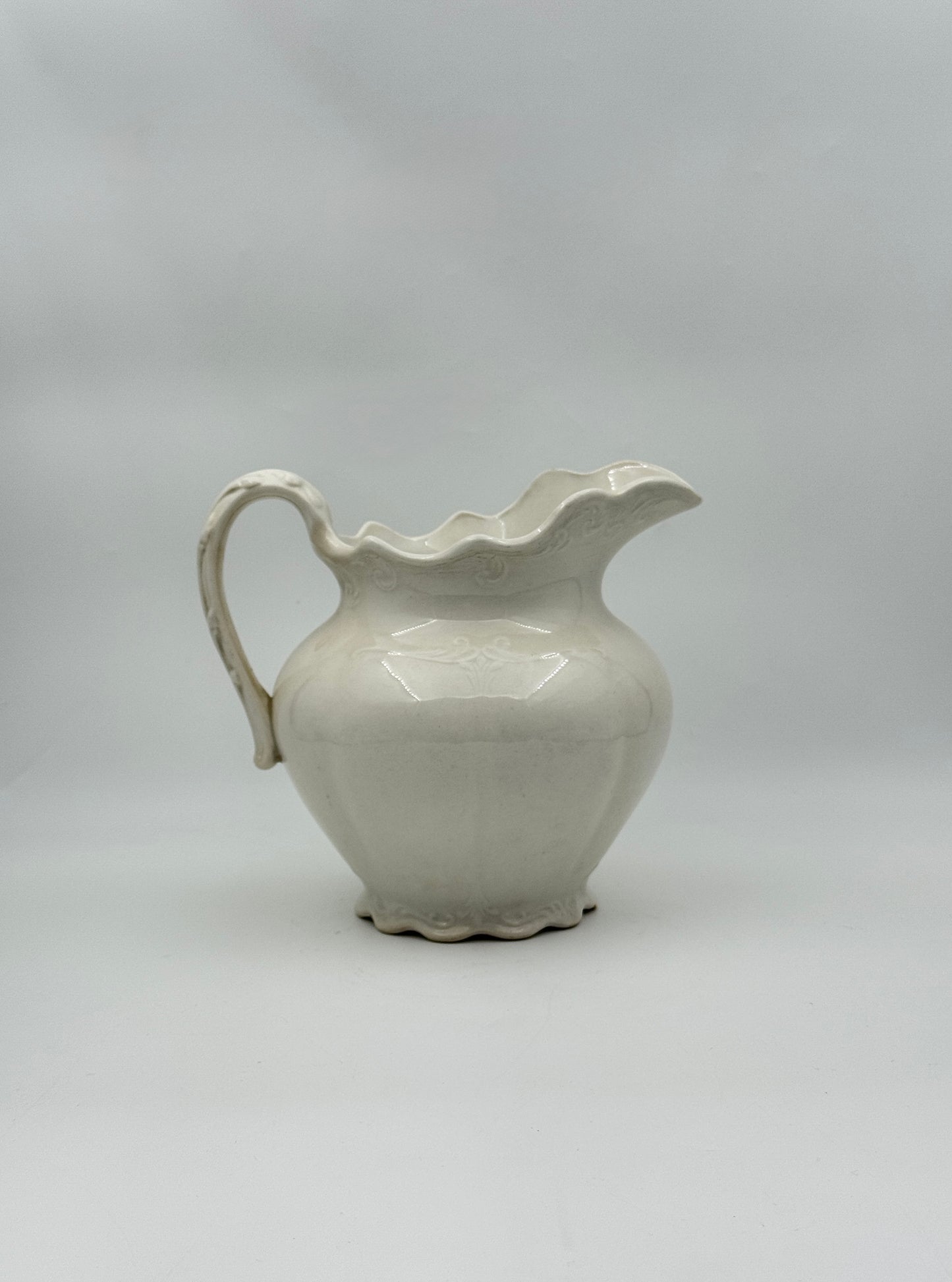 Antique White Ironstone Pitcher – K.T.&K. Co. Royal Semi-Granite