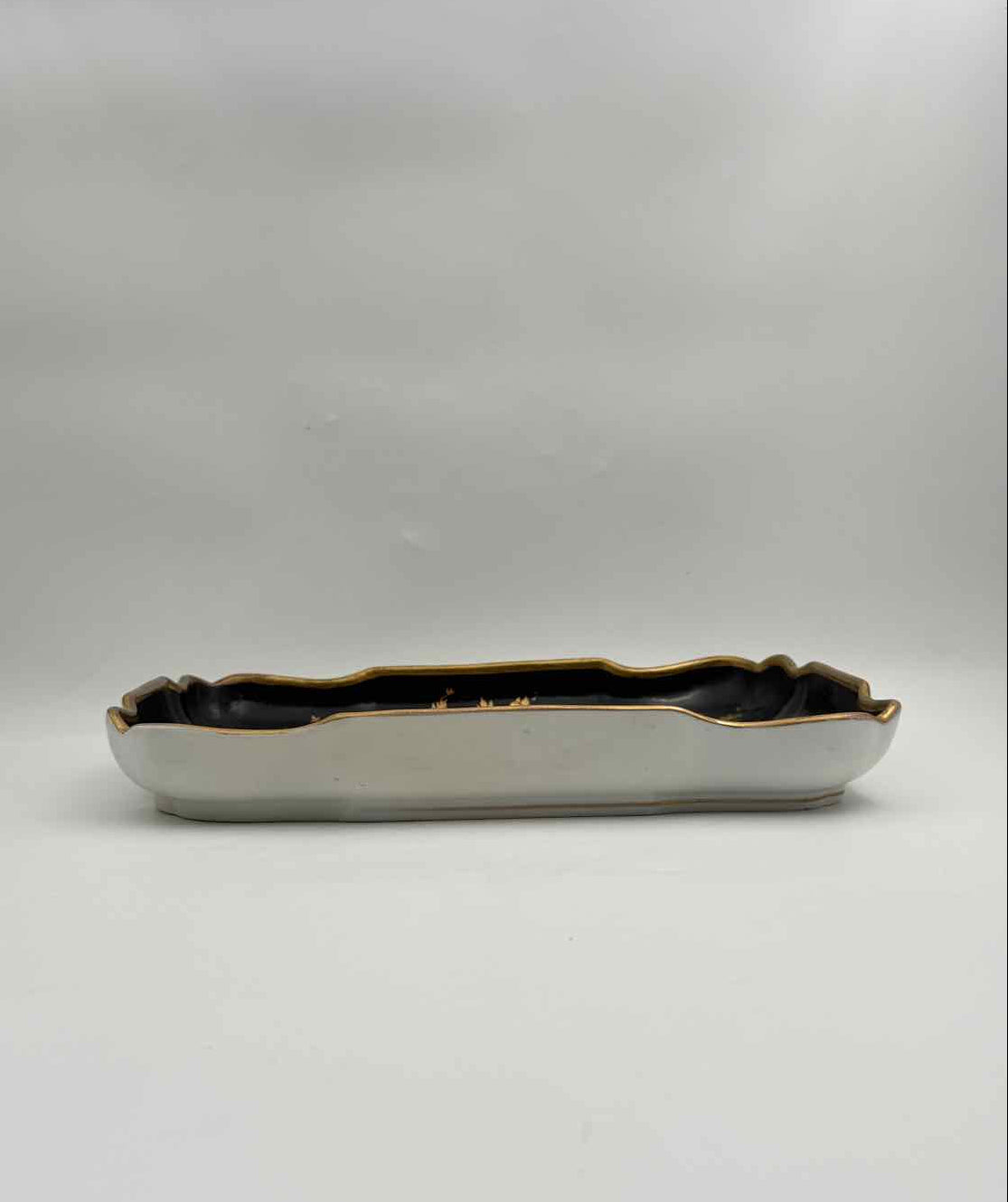 Vintage Porcelain Cherub Vanity Tray Navy Blue Gold Gilt Dish Decor