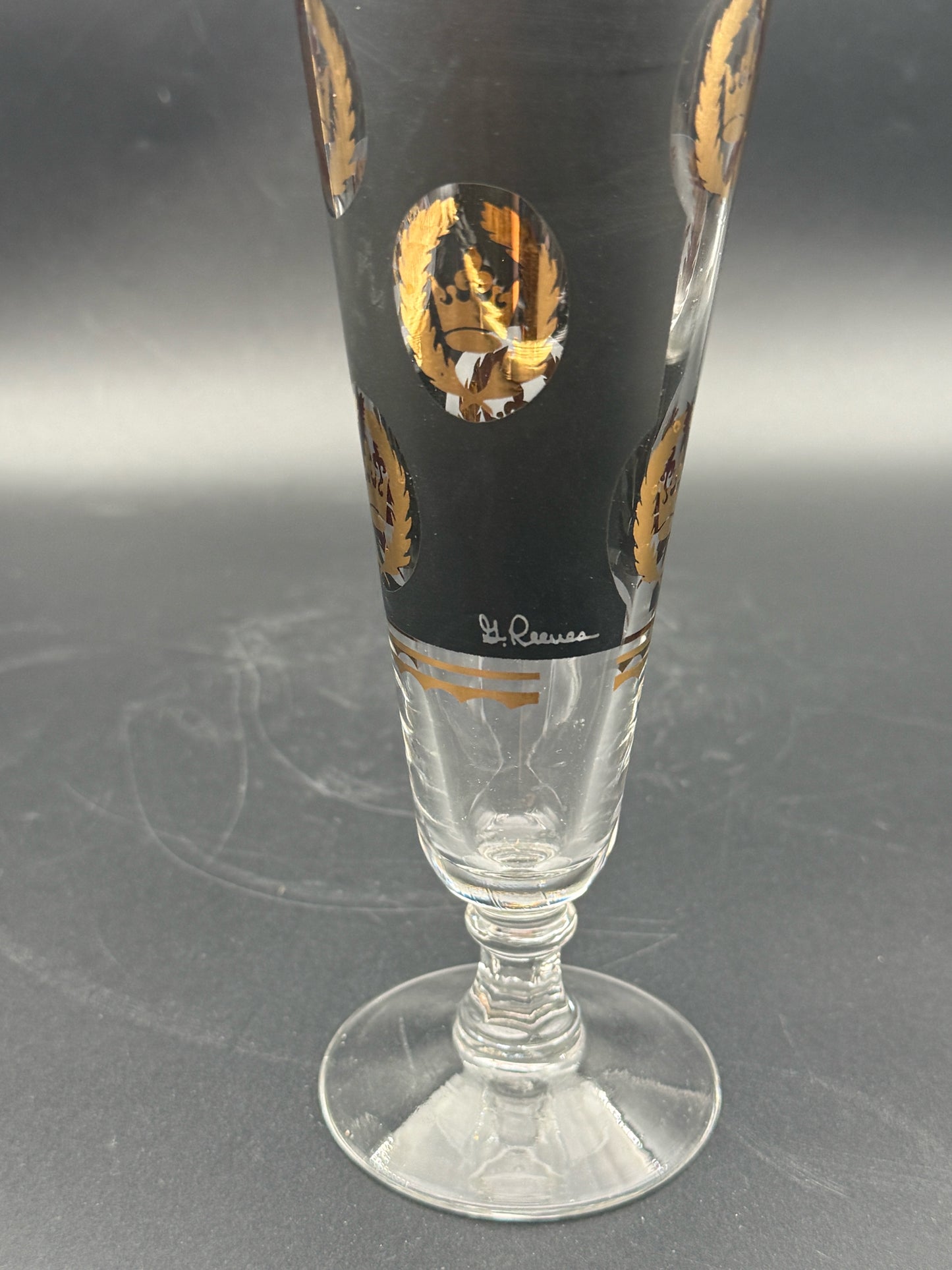 Vintage MCM G. Reeves Black And Gold Pilsner Glasses- Set Of Eight