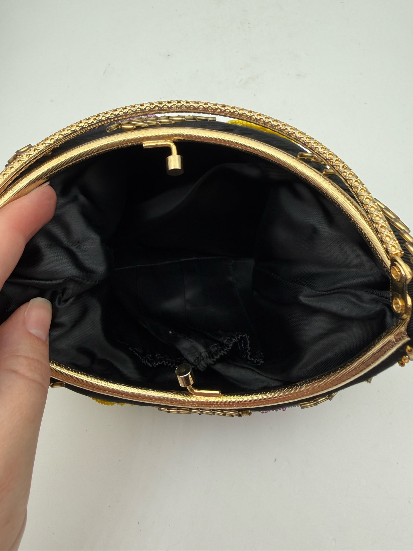 Black Floral Beaded Evening Purse