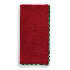Knotted Edge Scarlet Red Cotton Napkin Green Trim