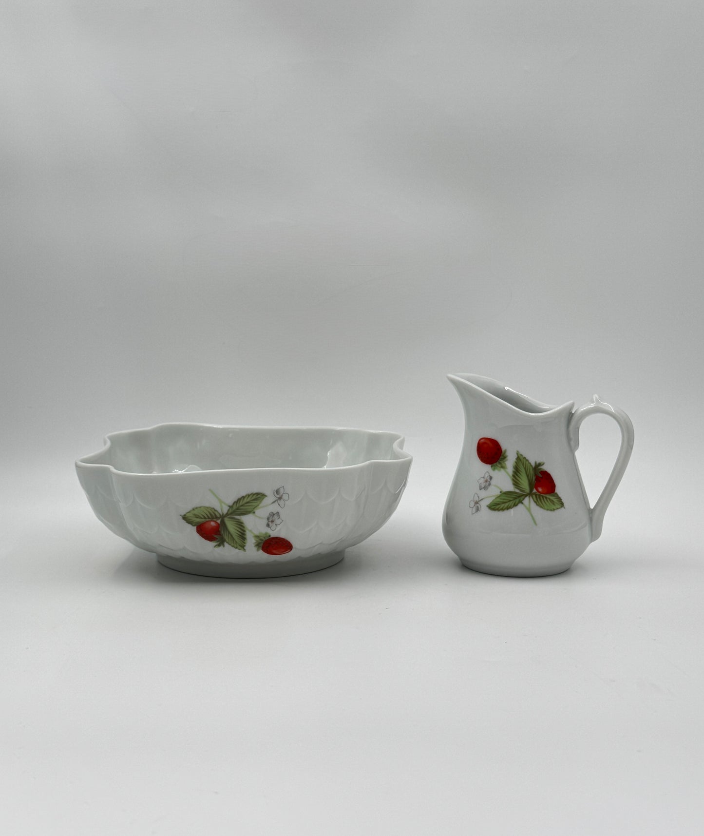Bernardaud France – Small Bowl and Creamer Set with Strawberry Detail
