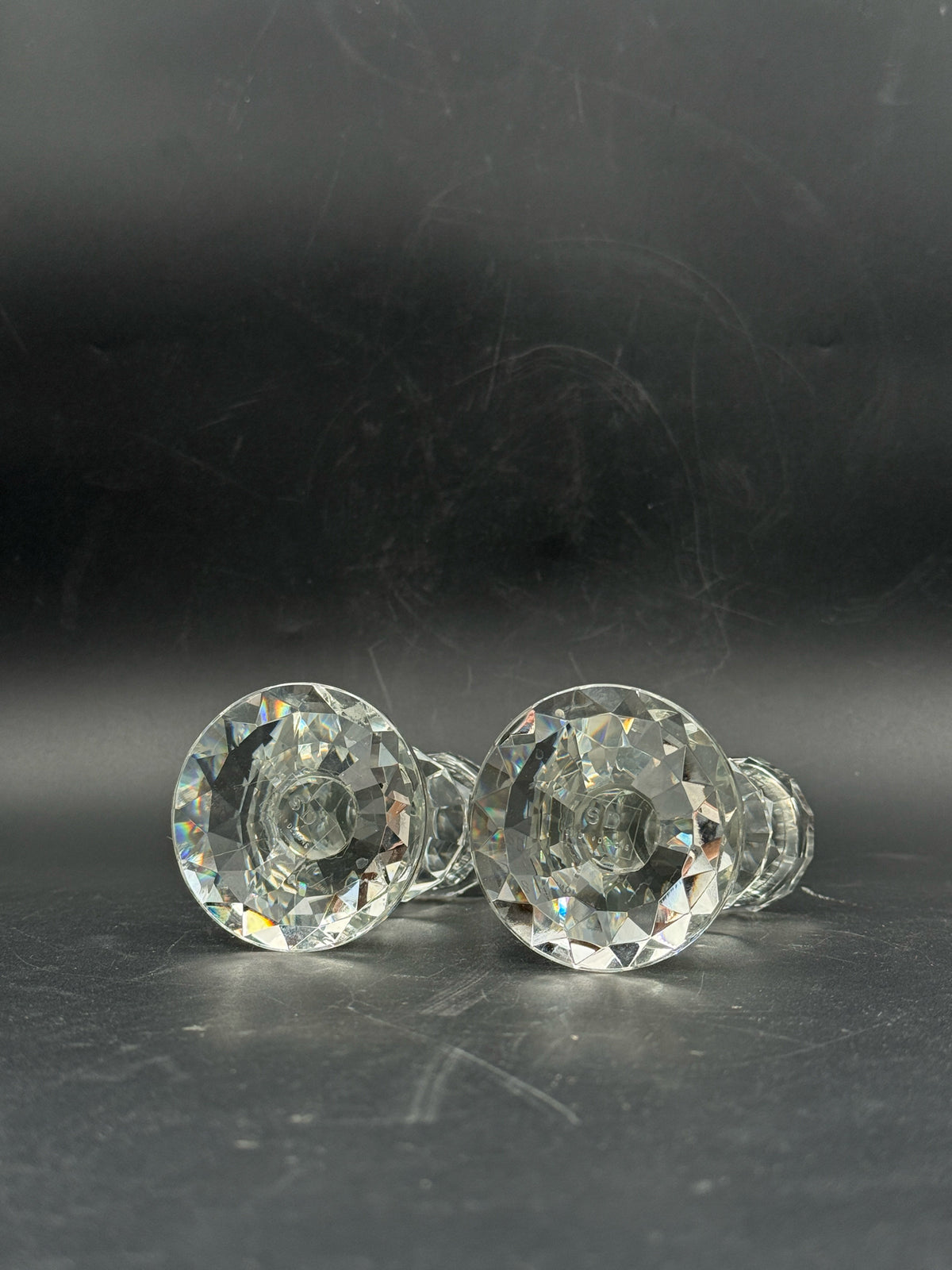 Pair Of Faceted Glass Candle Holders