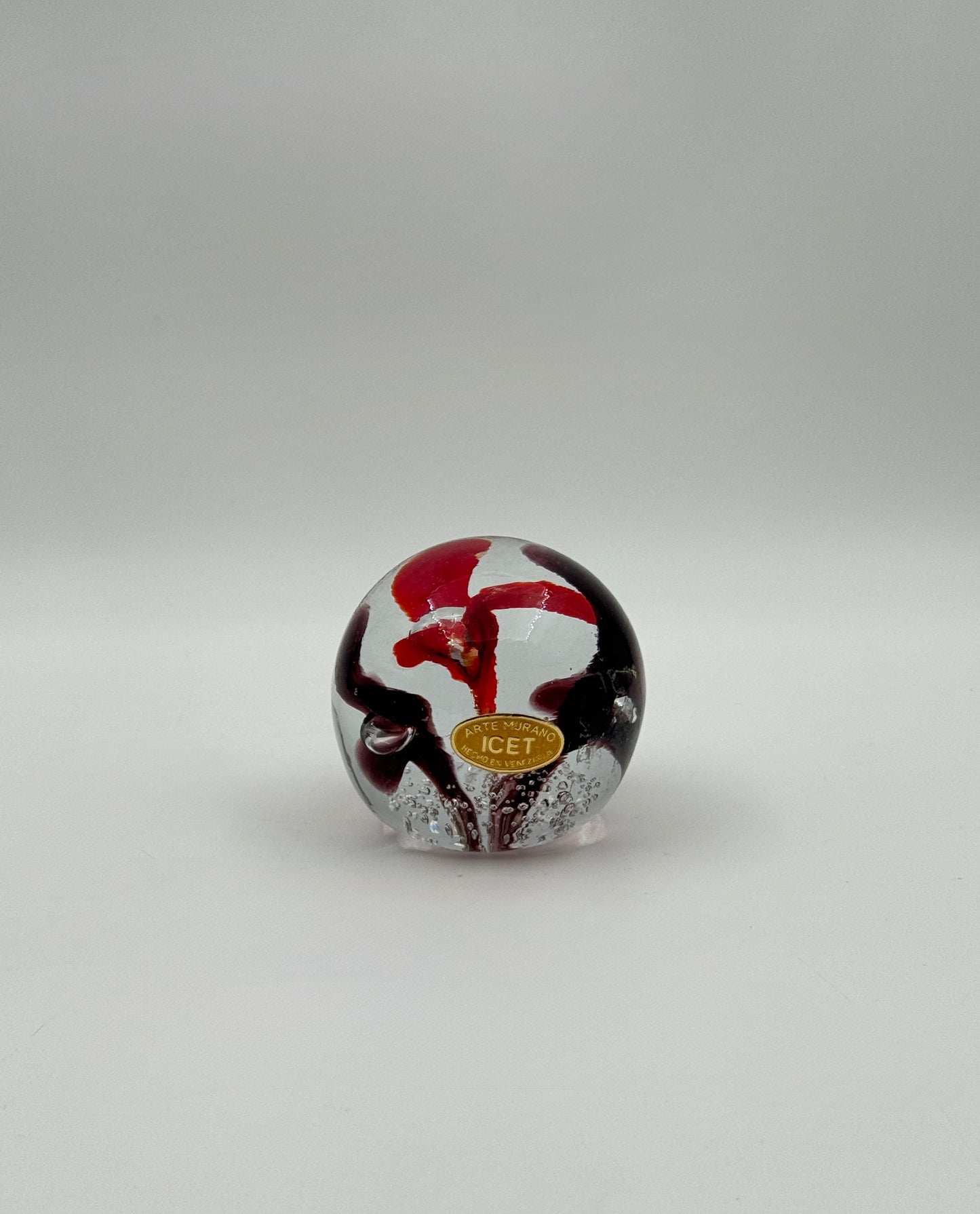 Murano Art Glass Paperweight – Red & Brown Swirl