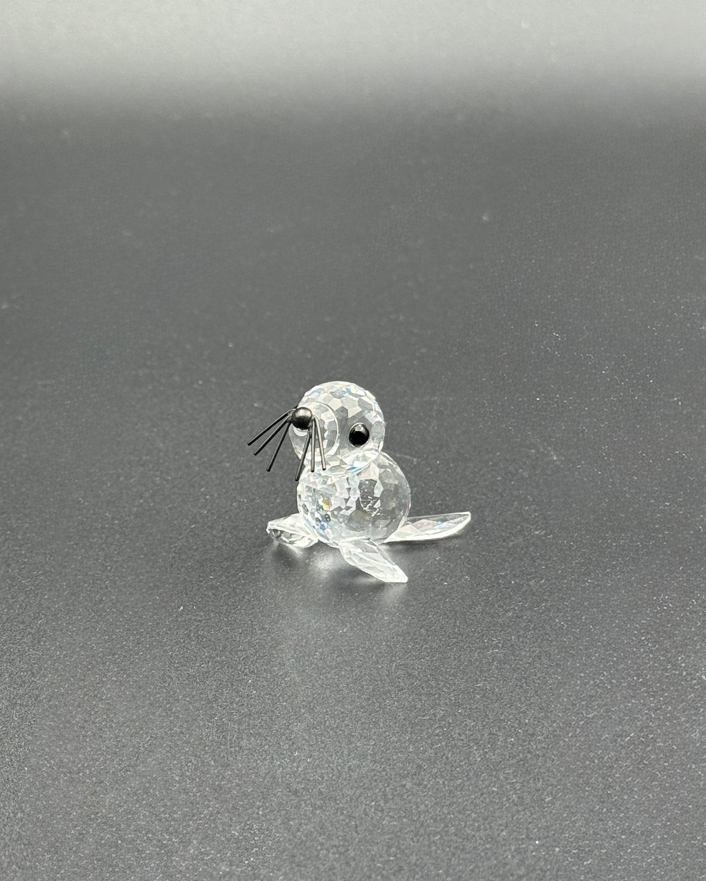 Swarovski Crystal Seal Figurine – Faceted Clear Glass with Black Whiskers