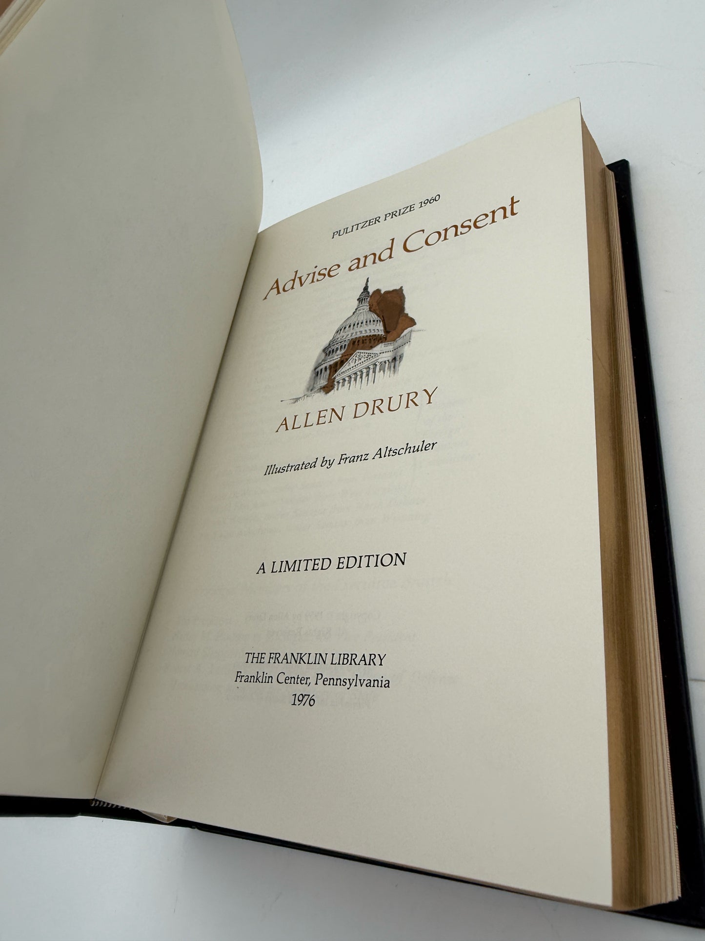 Allen Drury "Advise And Consent" Hardcover Book- Franklin Edition