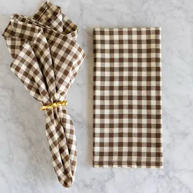 Brown Gingham Cloth Napkins- Set Of 4