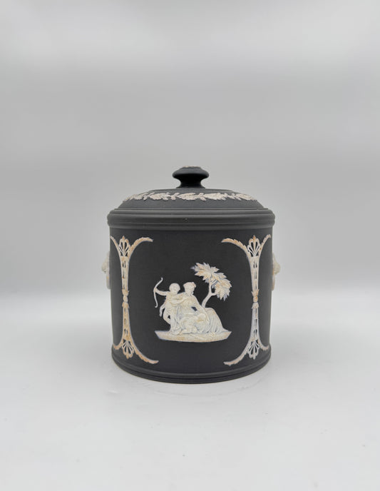 Wedgwood Black Basalt Stilton or Tobacco Jar –  Three-Piece Lidded Pot with Classical Relief