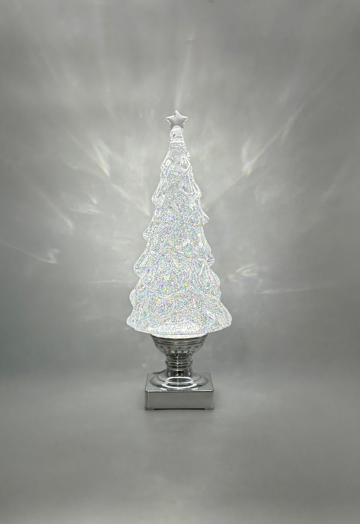 Lighted Swirl Glitter Tree on Silver Base – 180° Holiday Decoration