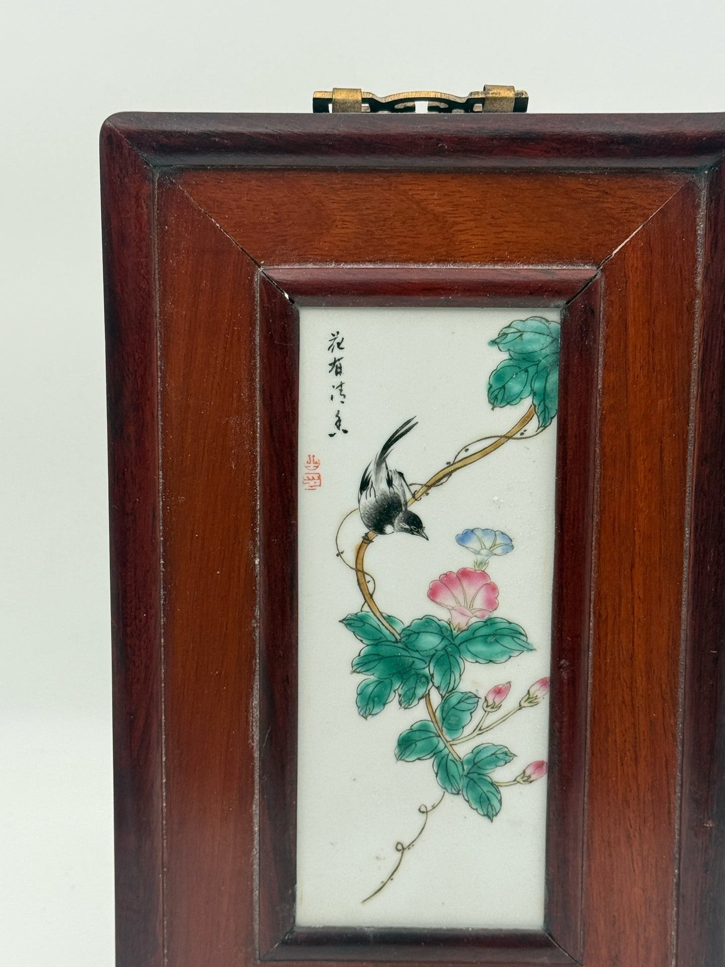 Vintage Pair Of Chinese Famille Rose Porcelain Plaques