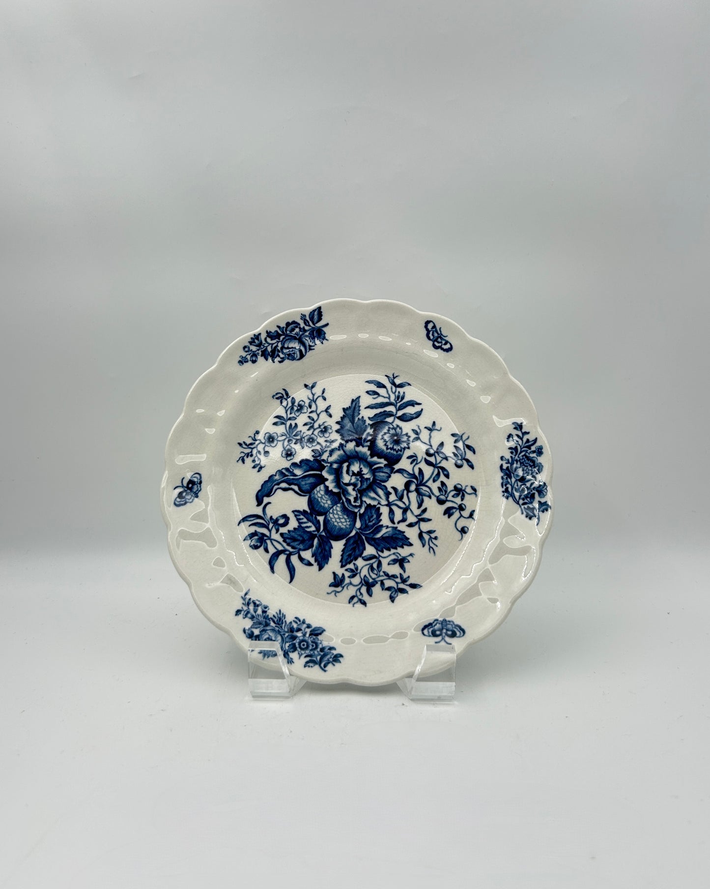 Set of 4 Booths "Peony" Fruit Plates – Blue & White