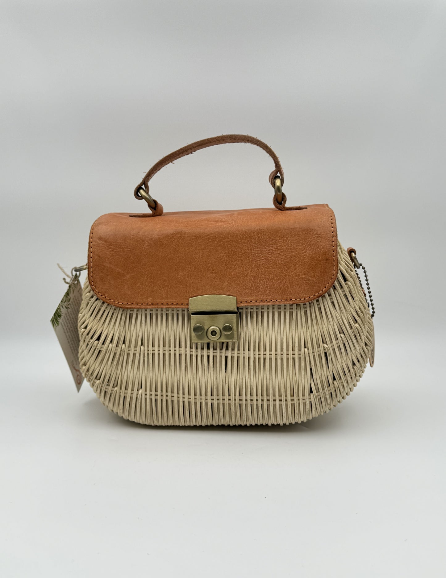 Ivory Rattan Crossbody Purse Handbag Leather Flap Woven Summer Bag