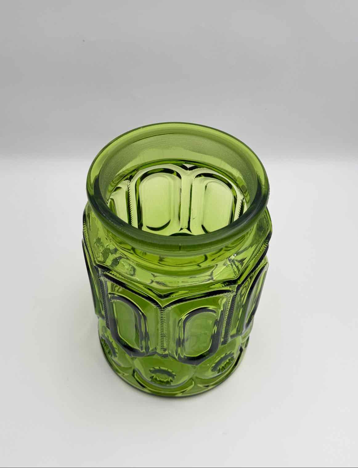 Vintage LE Smith Green Moon Stars Glass Canister Jar Decor