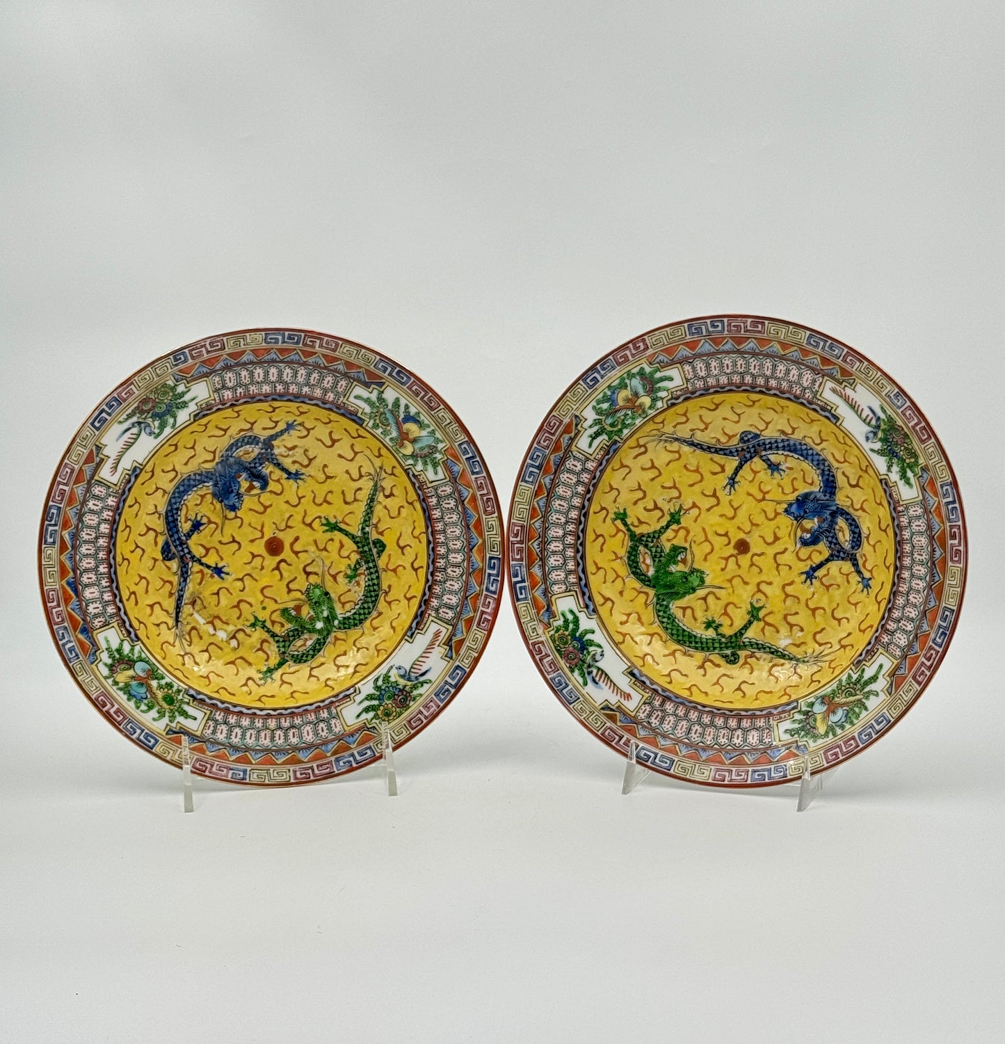 Pair of Chinese Rimmed Bowls with Dragon Motifs