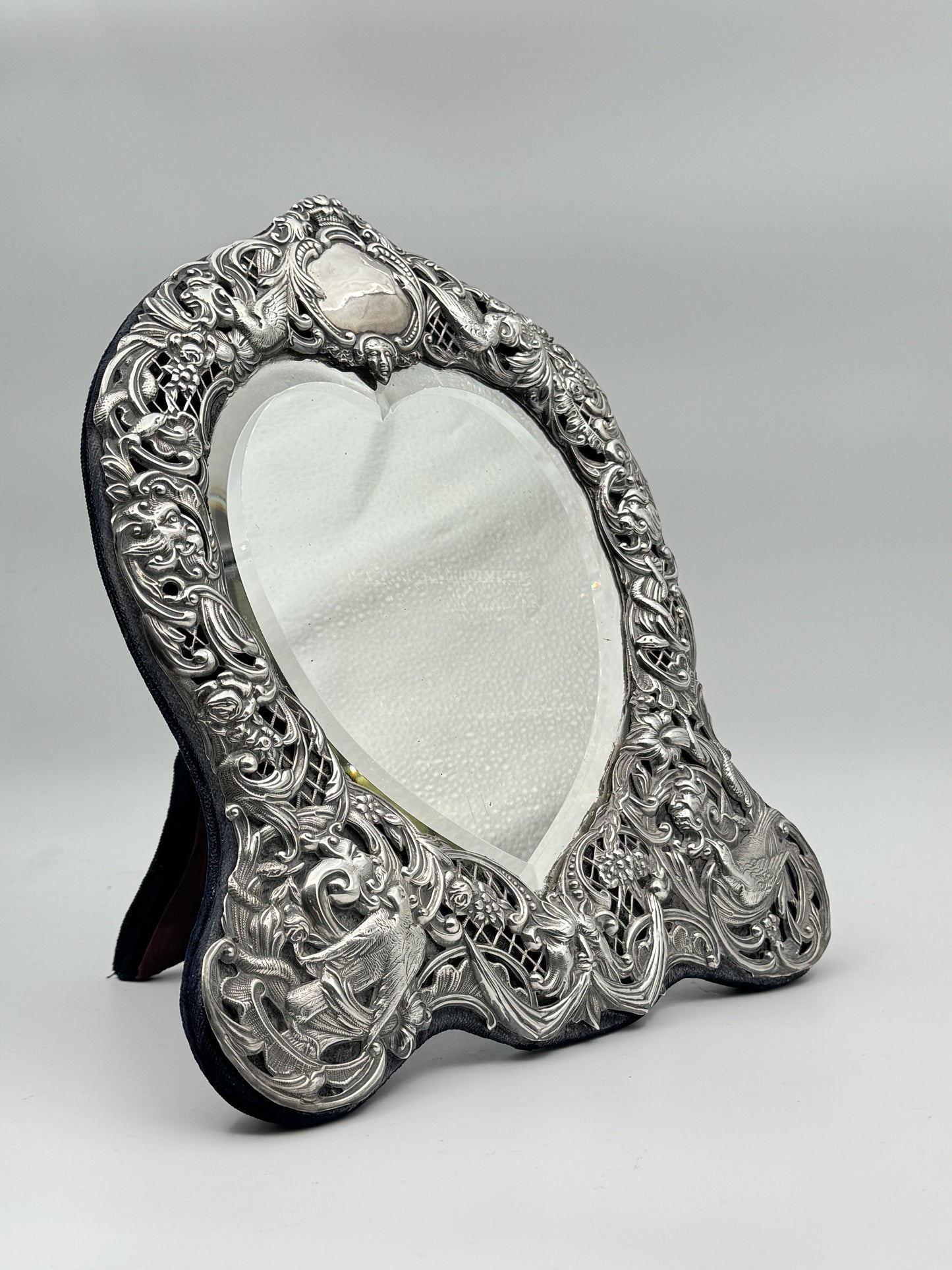 Antique English Sterling Silver Heart-Shaped Mirror – Wm. Comyns, London 1895