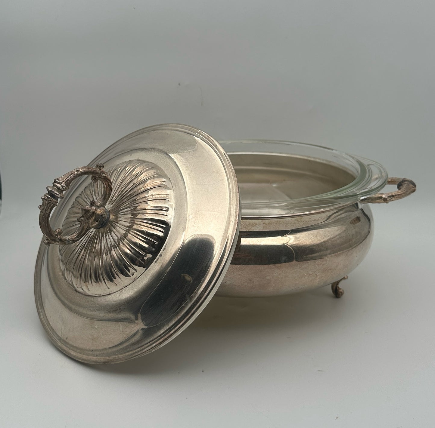 Silverplate Footed Round Server with Glass Insert