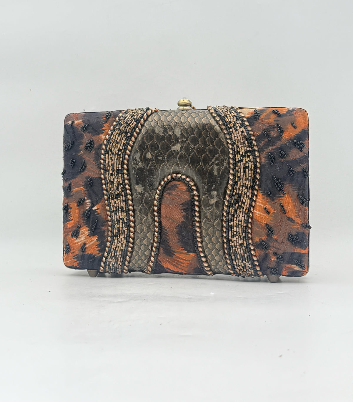 Mary Francis Animal Print Beaded Purse With Tags