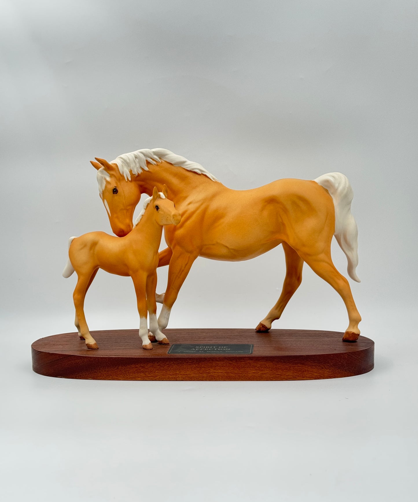 Mounted Palomino Horses Figurine – Spirit of Affection on Wood Base