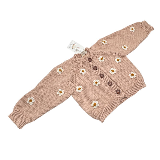 The Blueberry Hill Flower Cardigan – Blush with Cream Flowers, Size 2–3 Years