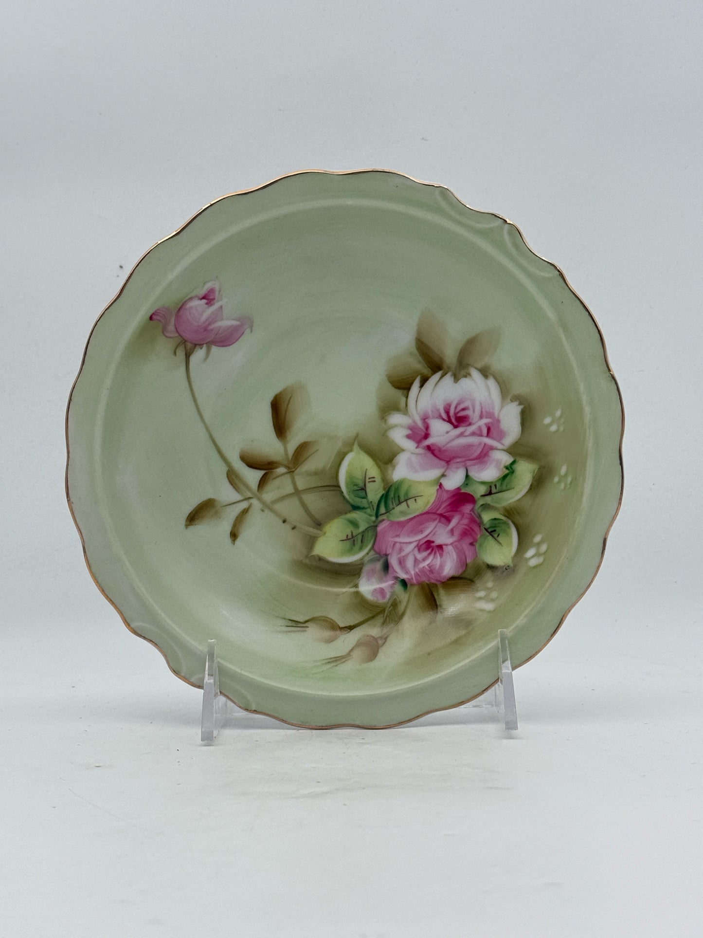 Handpainted Green Vanity Pitcher And Underplate Set
