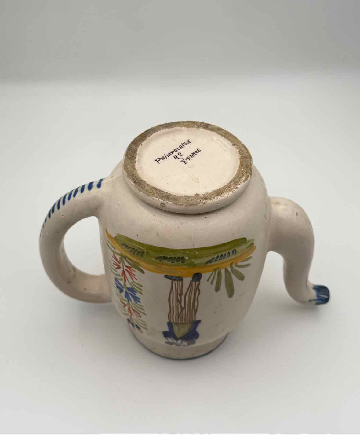 Vintage French Faience Coffee Pot Paimpolaise c 1955 Decor Art Ceramic