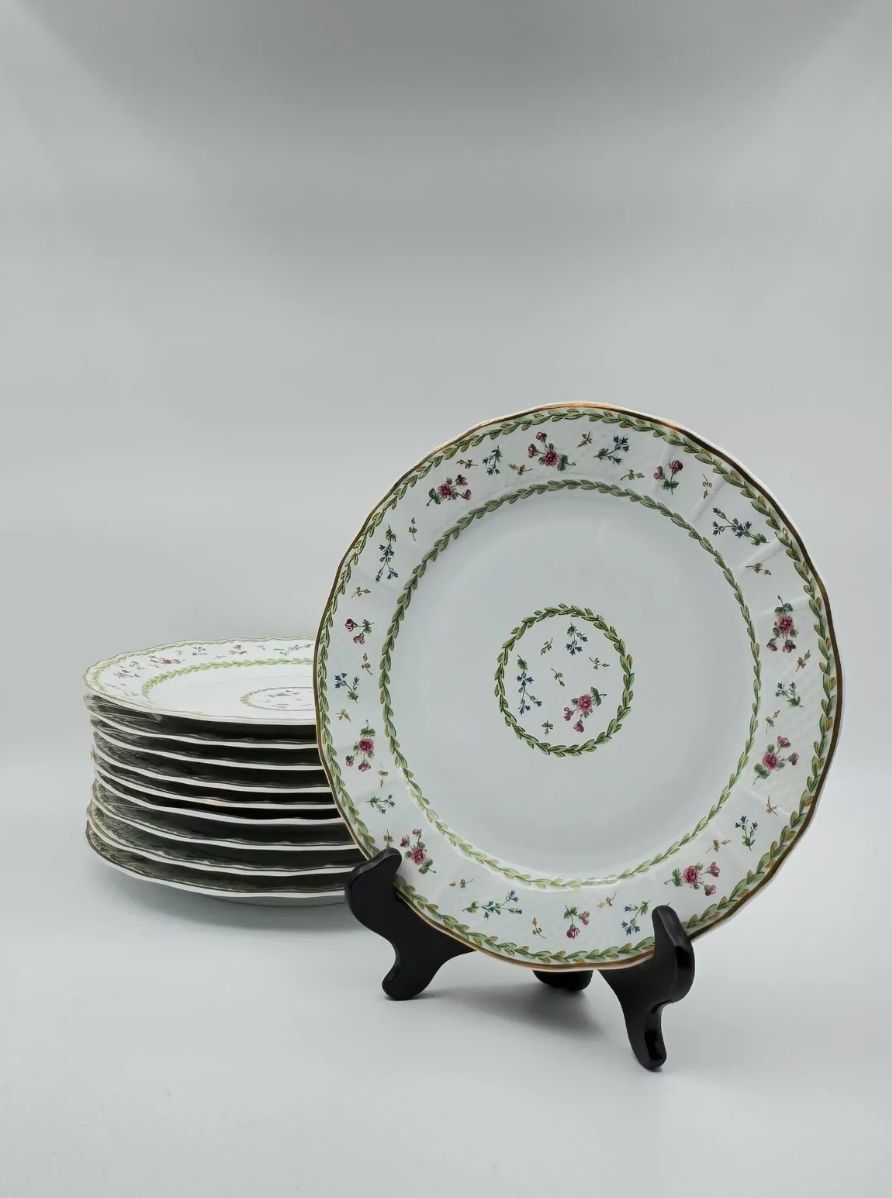 Set of 10 Bernardaud Limoges Artois Vert Green 8.5" Salad Plates – French Porcelain