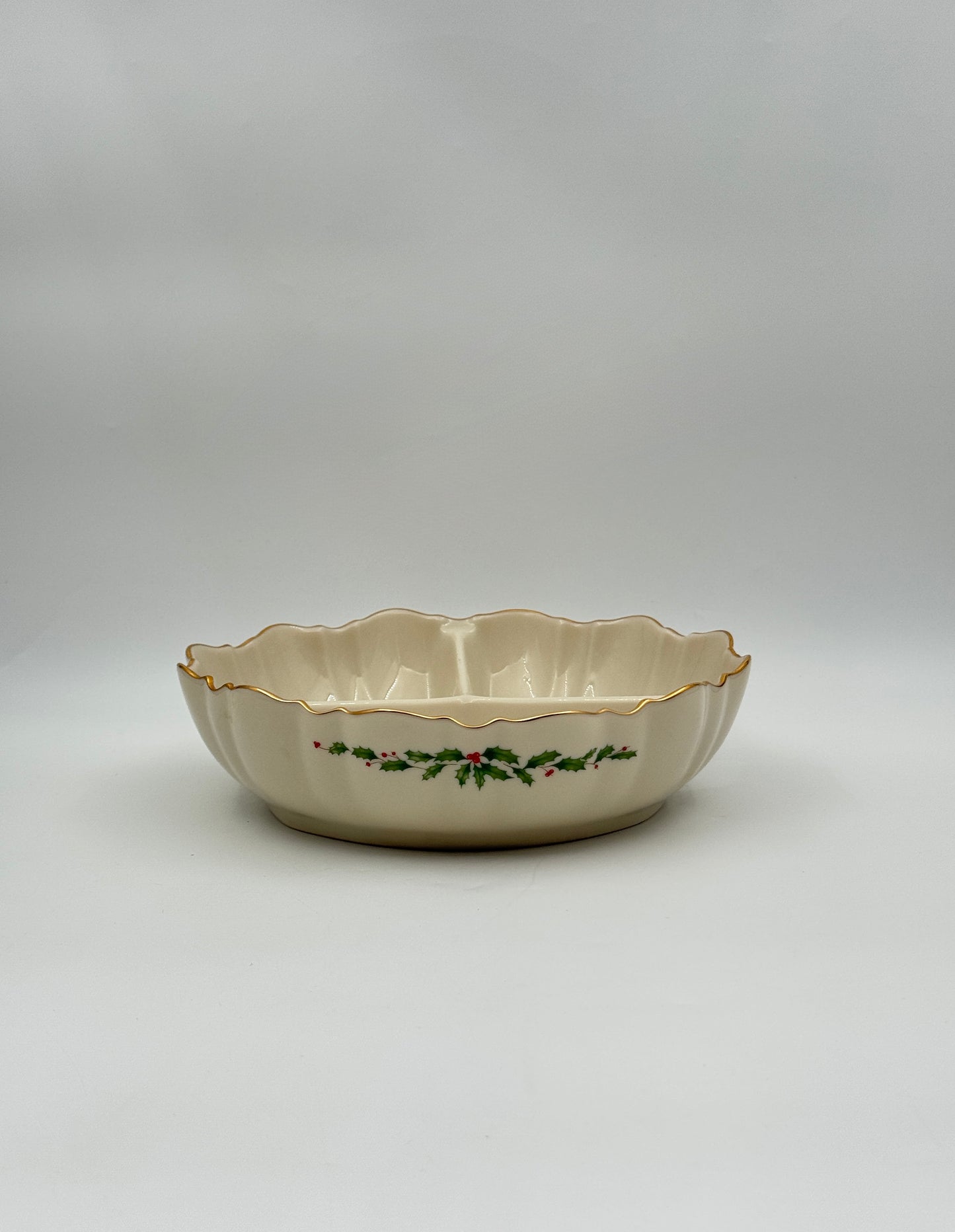 Lenox “Holiday” Tidbit Bowl – Divided, Scalloped Rim, Made in USA