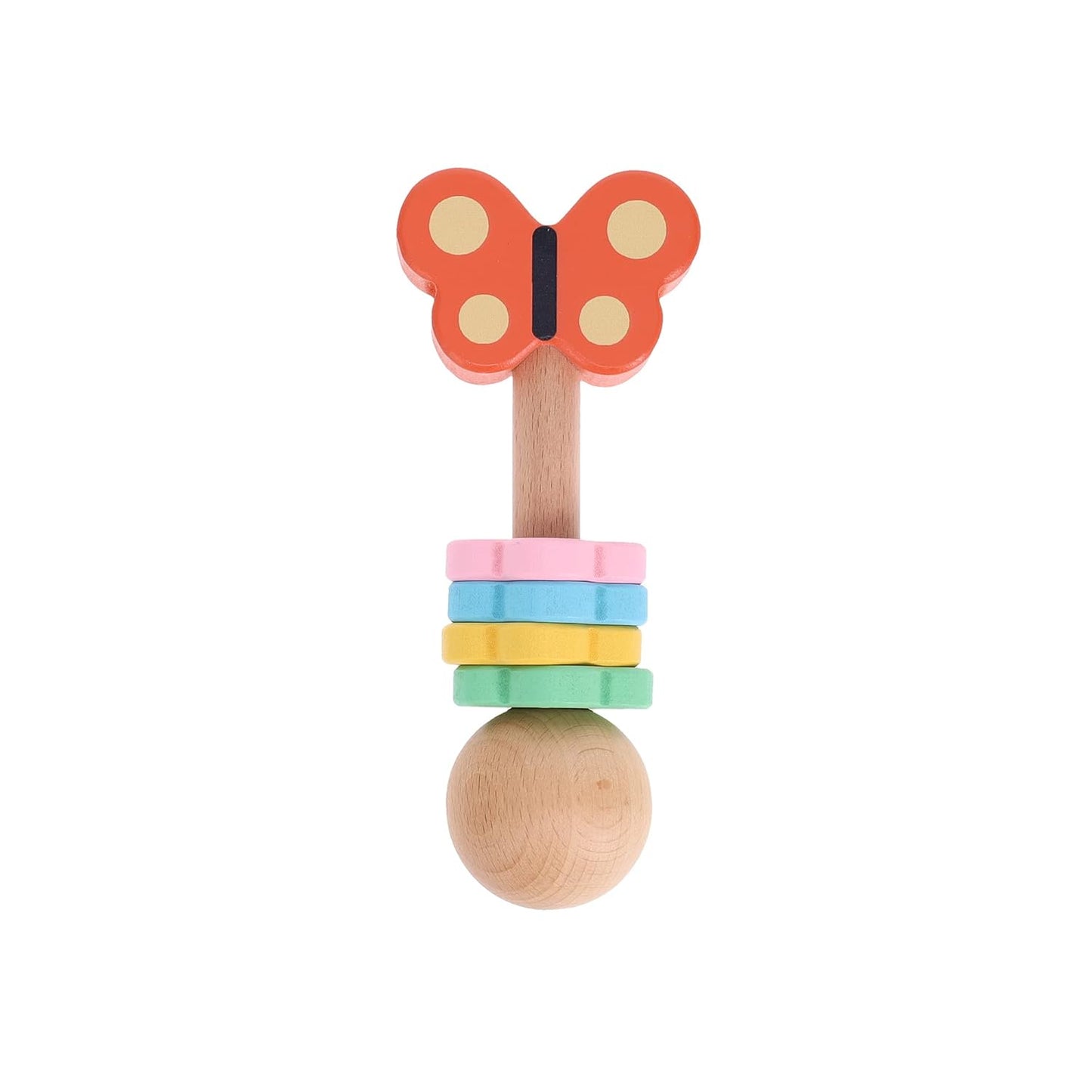 Butterfly Wooden Baby Rattle Toy Colorful FSC Wood Shaker Toy