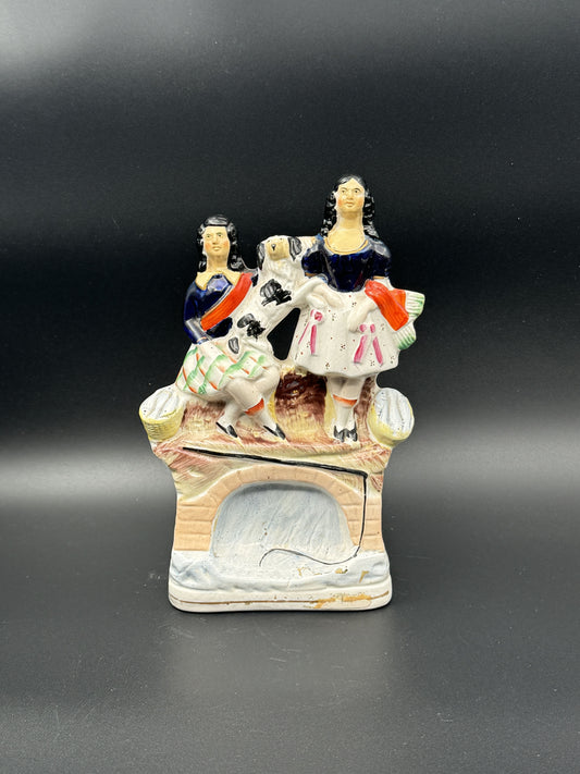 Victorian Staffordshire Figurine – Scottish Couple with Dog & Fishing Pole