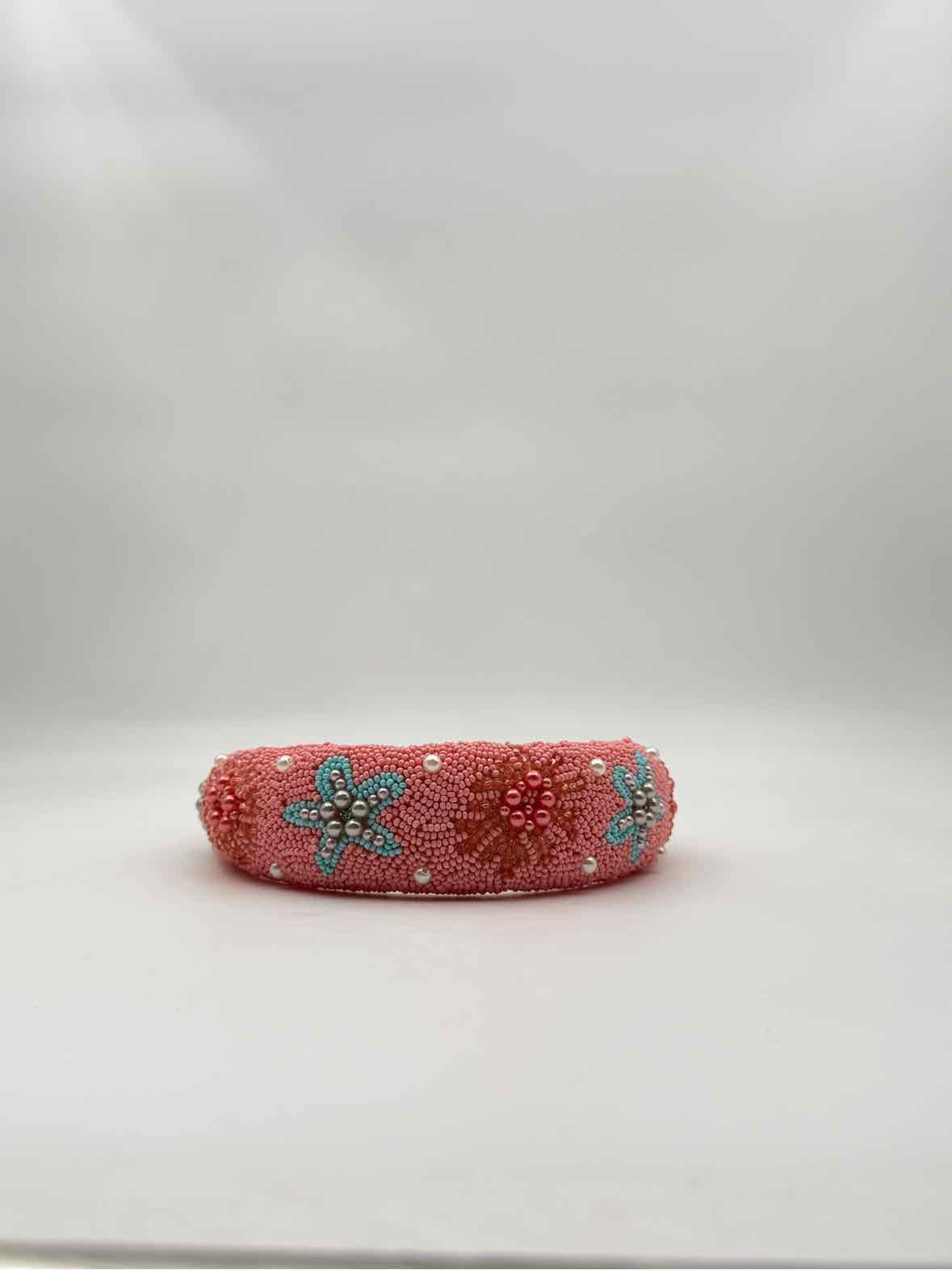 Coastal Pink Beaded Headband – Floral & Pearl Motif