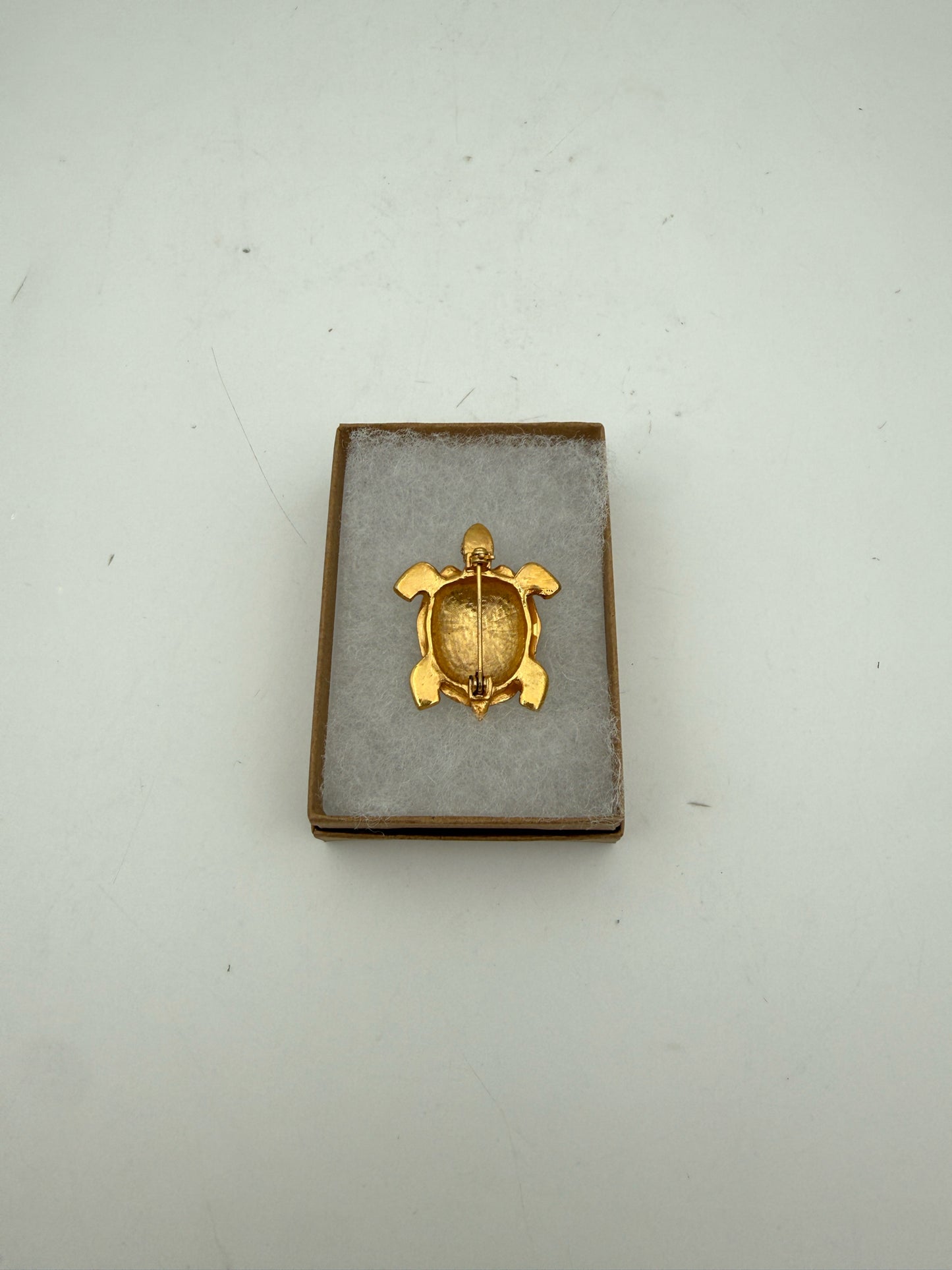 Gold Tone Turtle Brooch With Blue And Green Stones