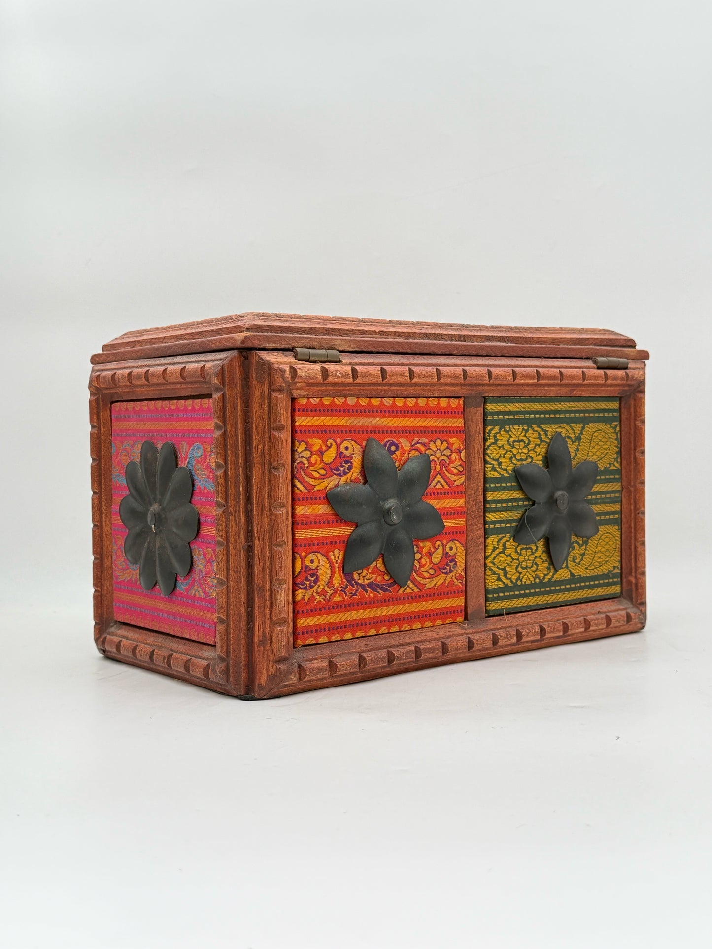 Boho Carved Wood Storage Chest
