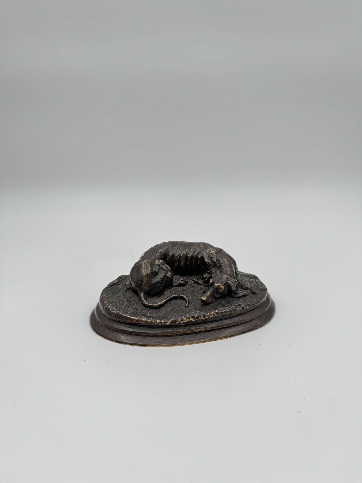 Sleeping Dog Bronze Sculpture by Pierre-Jules Mêne – 19th Century French Animalier