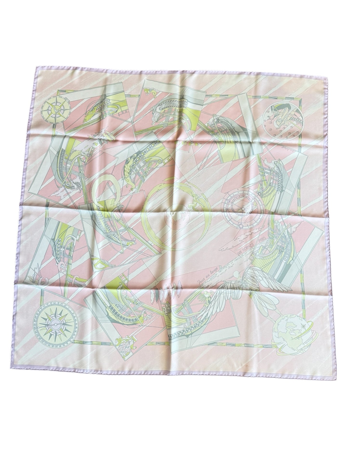 Hermès "Face au Large" Silk Scarf – Soft Pink & Pastel Tones