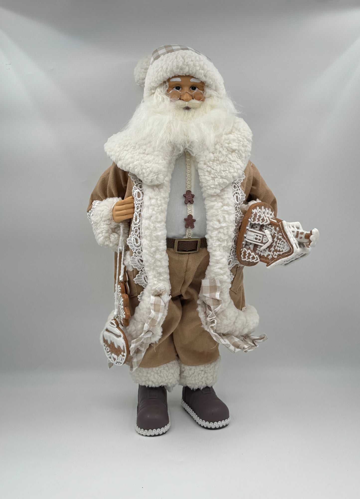 18" Gingham Gingerbread Santa – Raz Imports Figurine