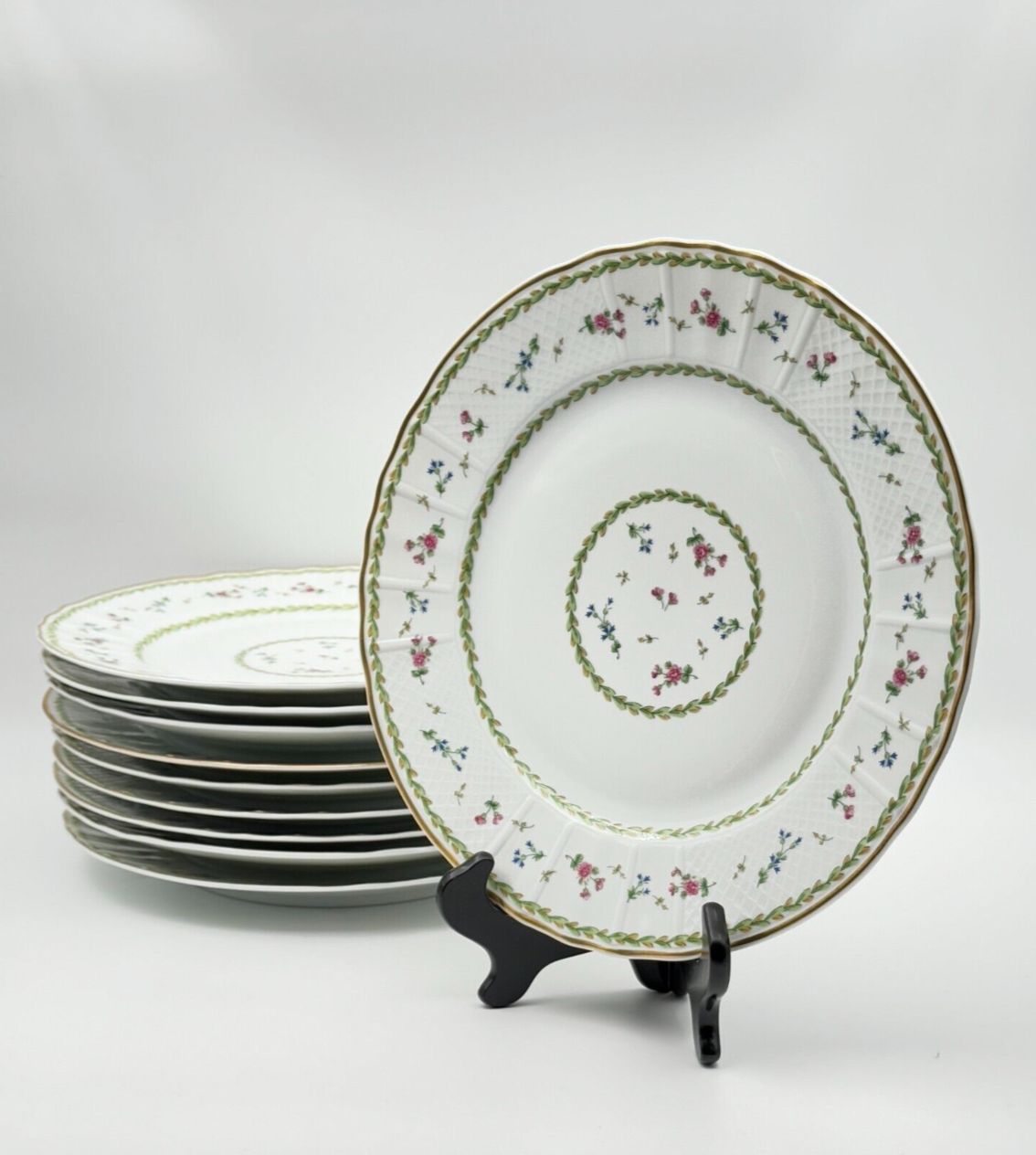 Set of 10 Bernardaud Limoges Artois Vert Green Dinner Plates – French Porcelain
